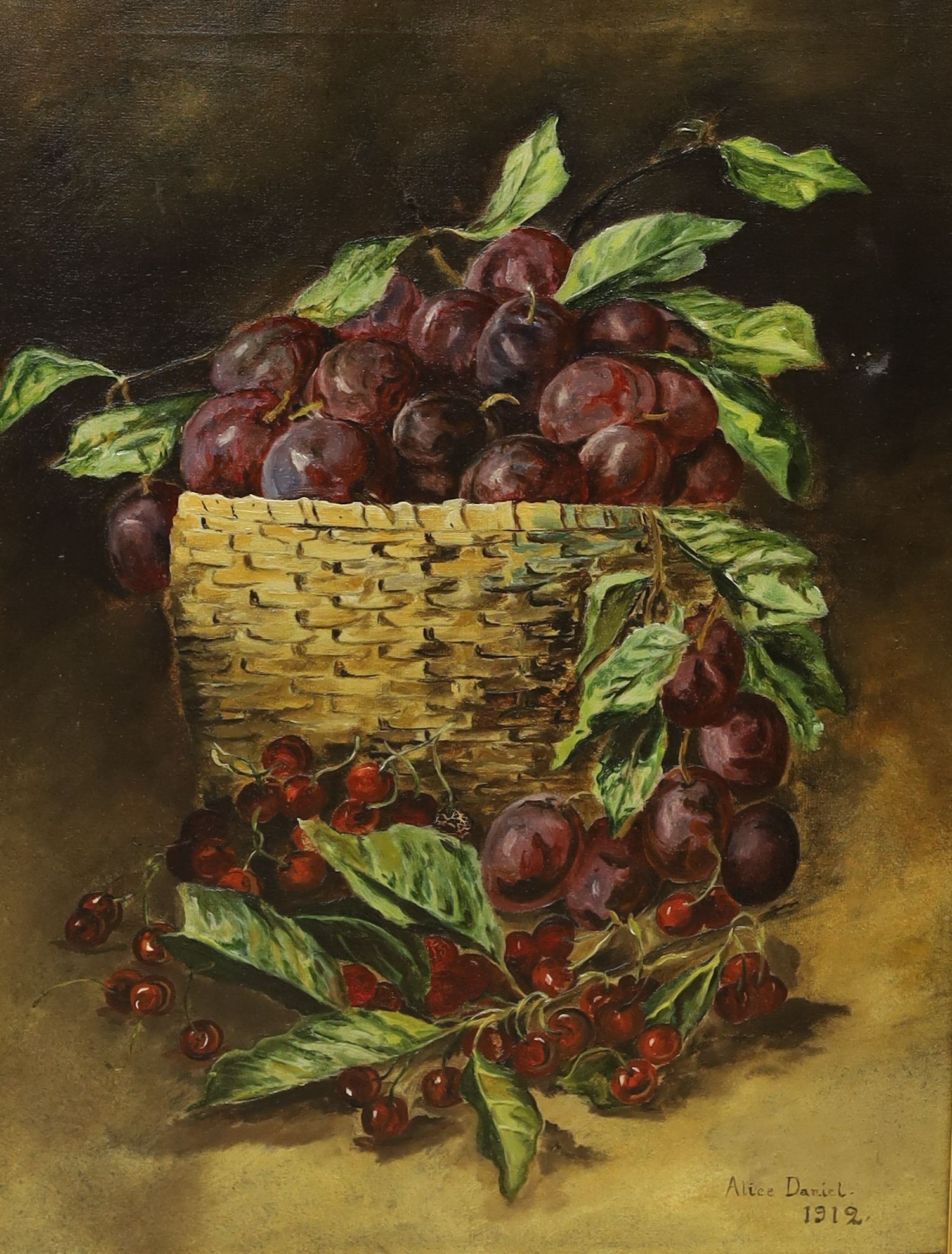 Alice Daniel, pair of oils on canvas, Still lifes of fruit, signed and dated 1912, 60 x 45cm